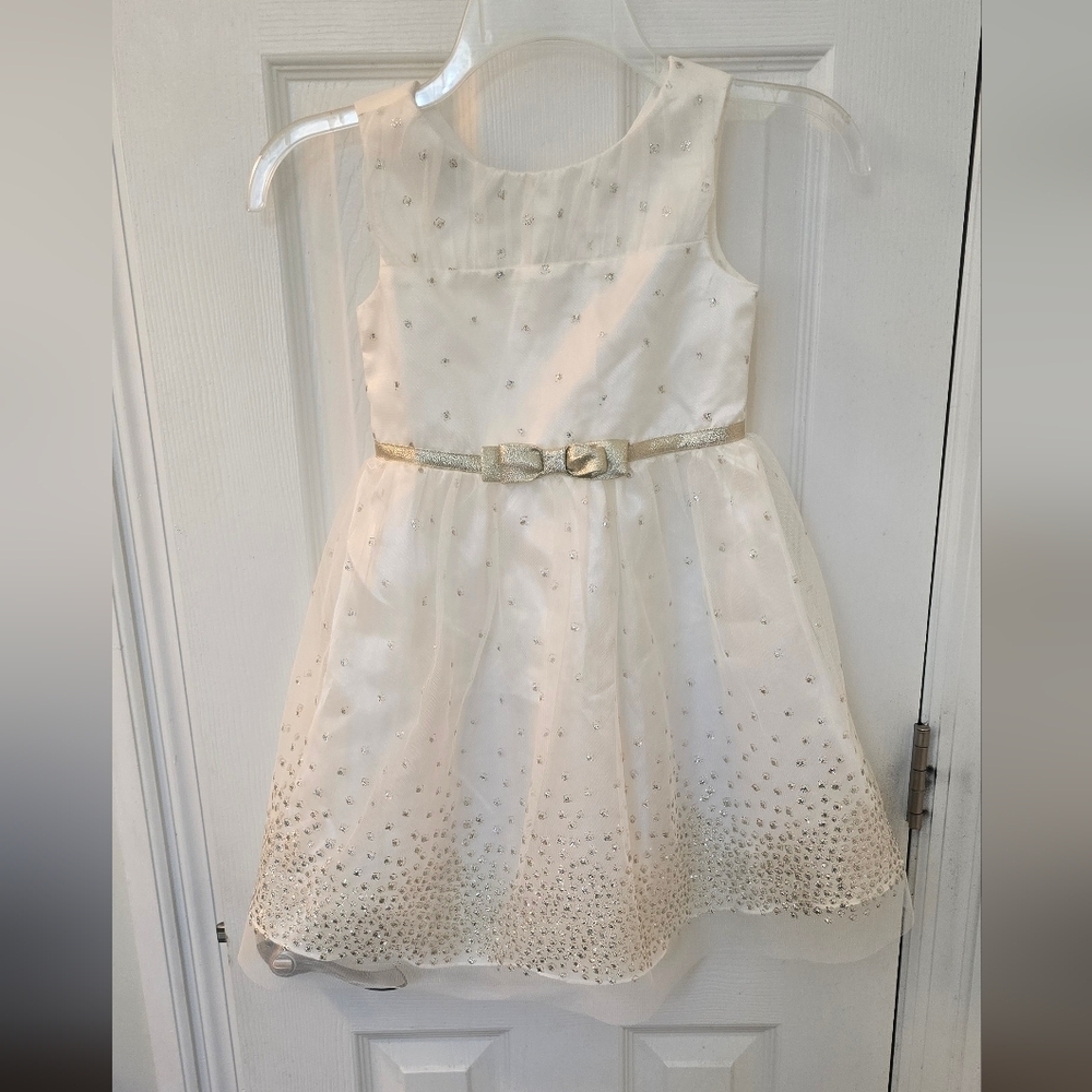 Jona Michelle Girls Cream Dress with Sparkle Details, Size 5 (1205)